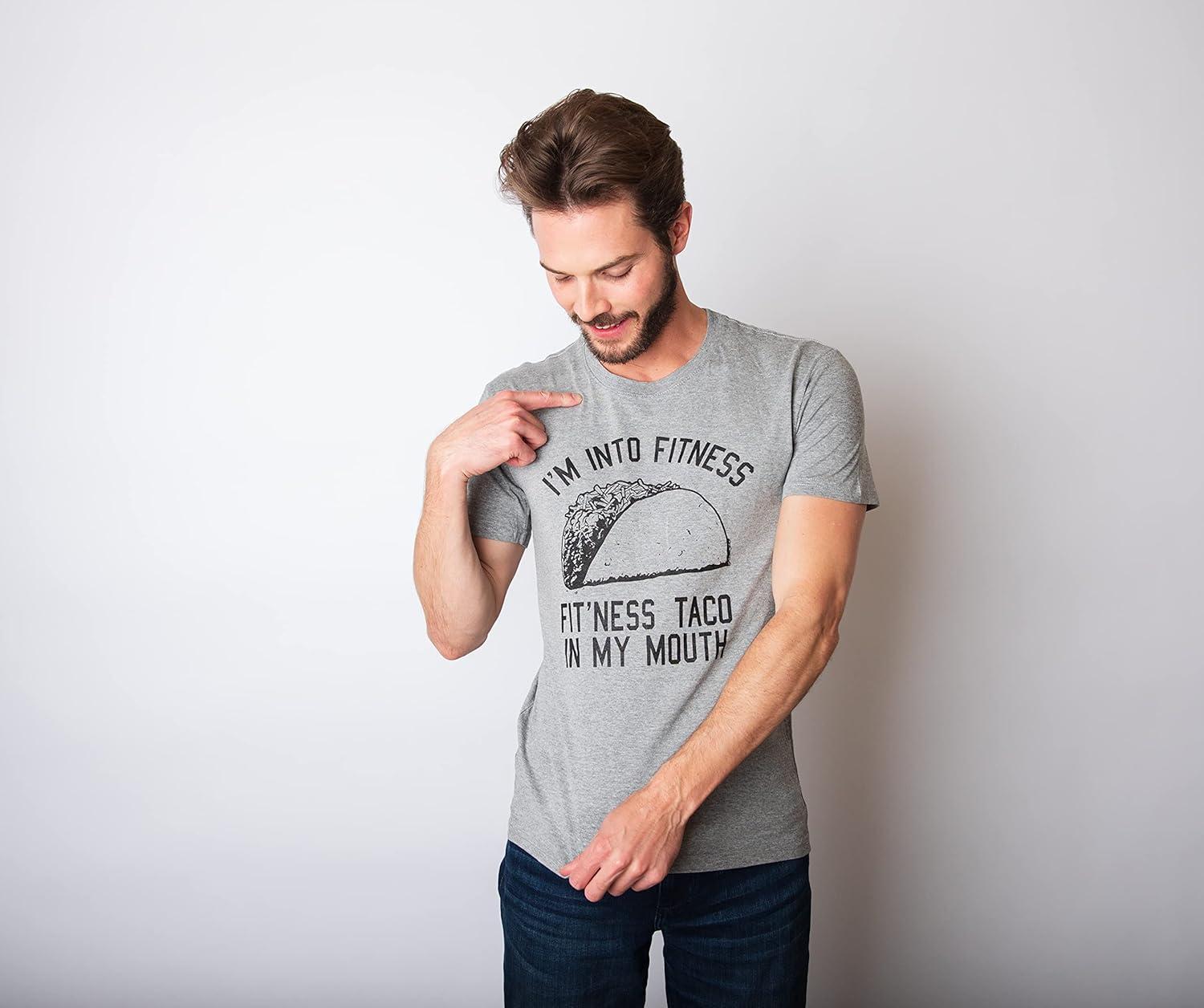 imageCrazy Dog Mens Graphic Funny T Shirt Im Into Fitness Taco in My Mouth Humor Novelty ShirtHeather Red