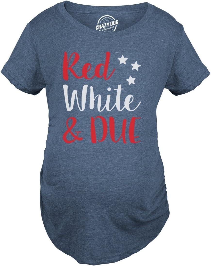 imageCrazy Dog TShirts Maternity Red White and Due Pregnancy T Shirt Cute Patriotic Baby Tee for Baby BumpHeather Navy