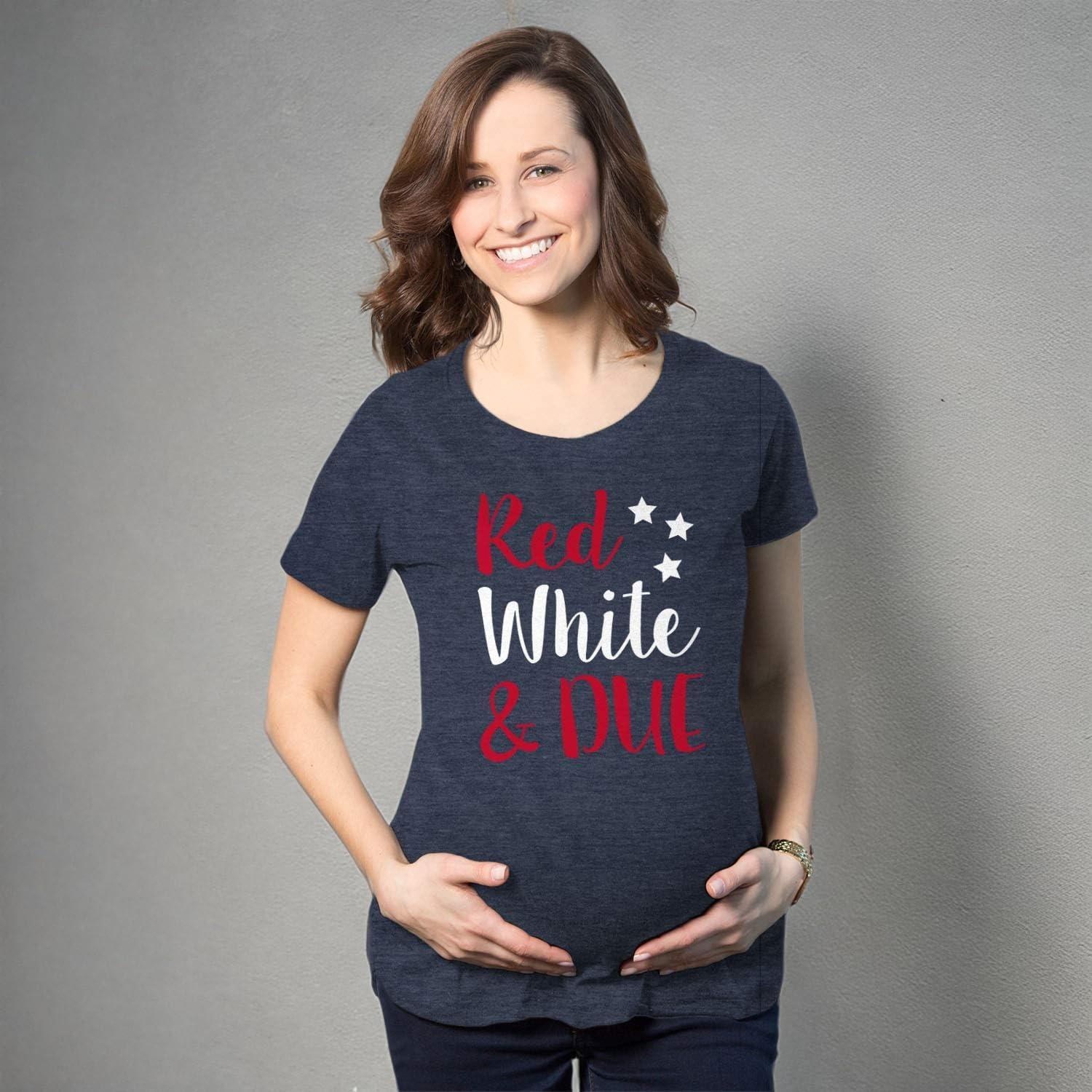imageCrazy Dog TShirts Maternity Red White and Due Pregnancy T Shirt Cute Patriotic Baby Tee for Baby BumpHeather Navy