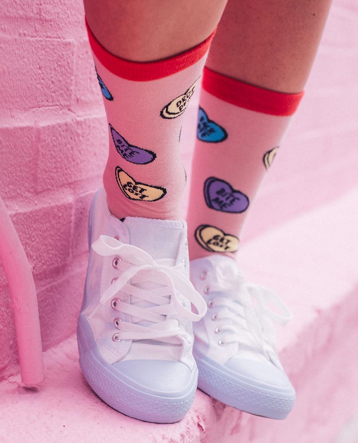 imageCrazy Dog TShirts Womens Offensive Candy Heart Socks Funny Valentines Day Insult Graphic Novelty Footwear