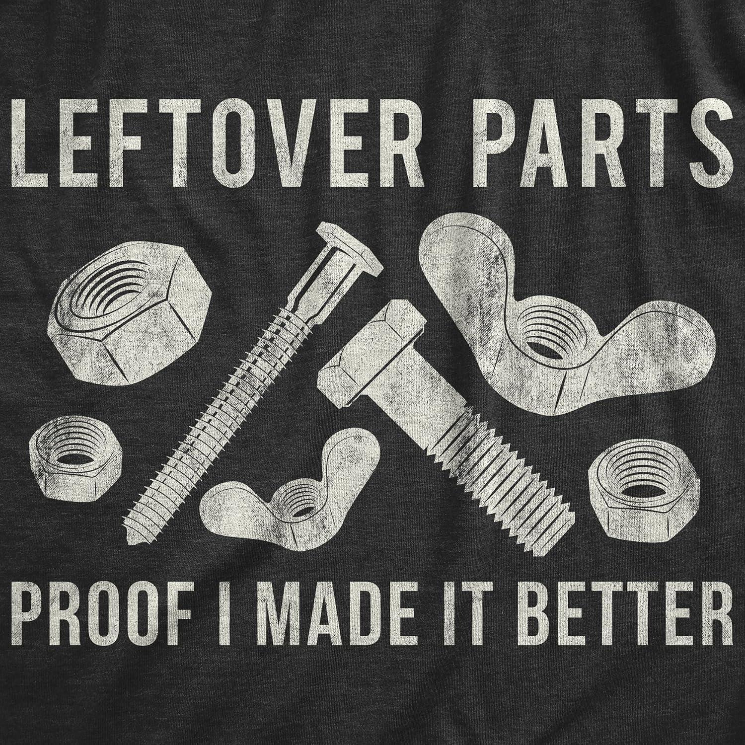 imageFunny Dad Shirts for Handyman Lawn and Garage Tees for Fathers Day Mechanic Shirts for DadsHeather Black Leftover Parts