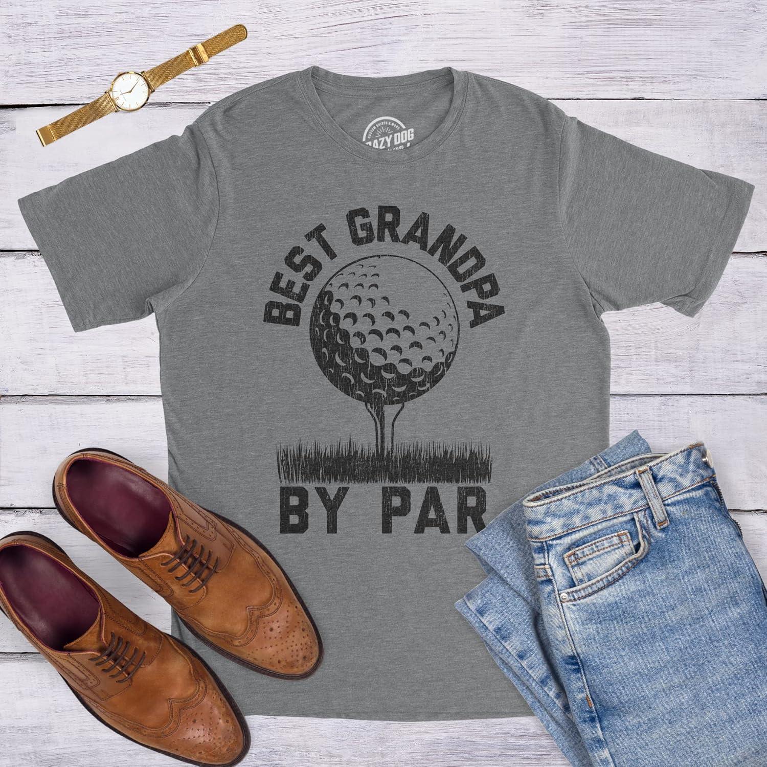 imageFunny Mens Golfing T Shirts Best Dad by Par and Other Graphic Golf Tees for DadsDark Heather Grey Grandpa By Par