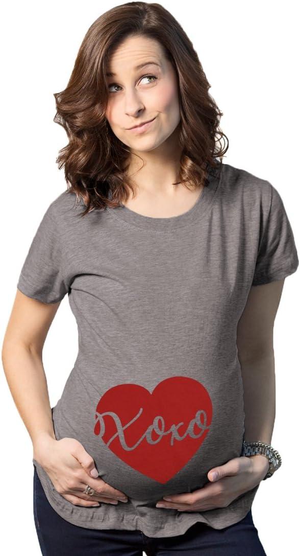 imageMaternity XOXO Script Heart Cute Pregnancy Announcement T ShirtDark Heather Grey