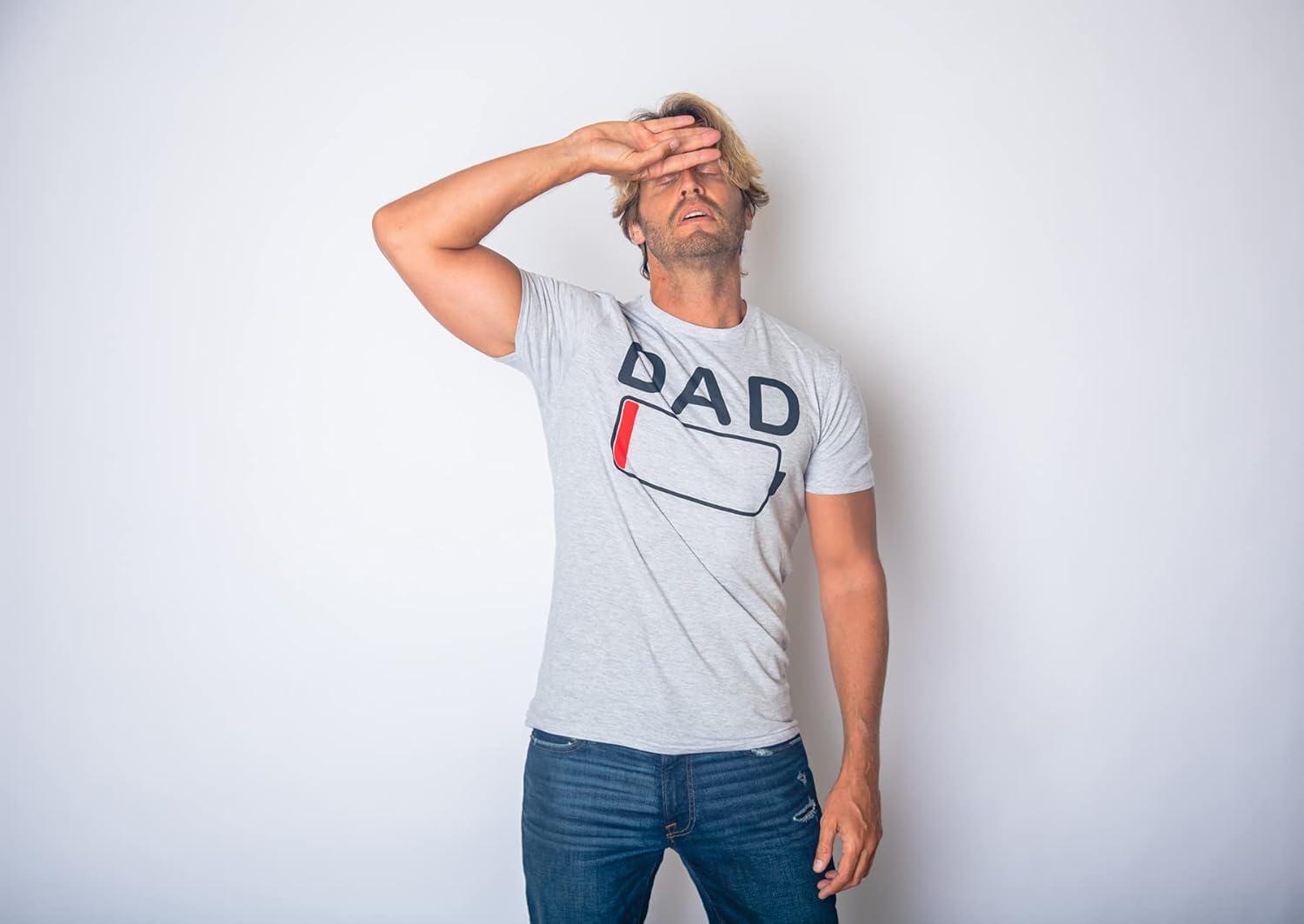 imageMens Dad Battery Low Funny Sarcastic Graphic Tired Parenting Fathers Day T ShirtLight Heather Grey