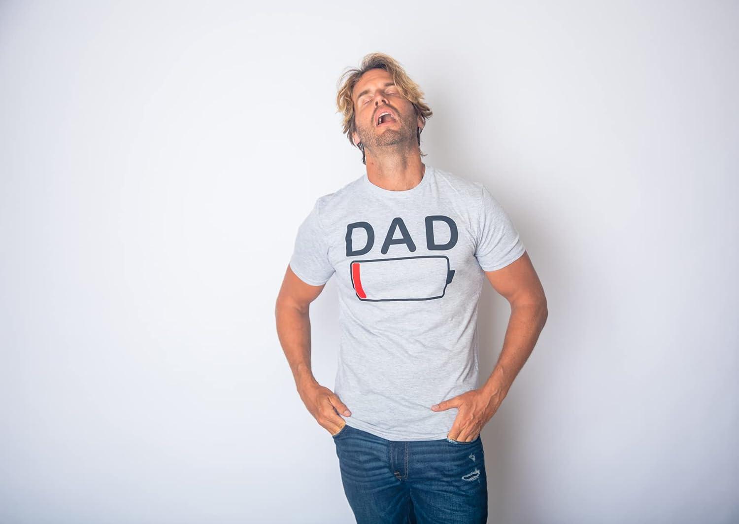 imageMens Dad Battery Low Funny Sarcastic Graphic Tired Parenting Fathers Day T ShirtLight Heather Grey