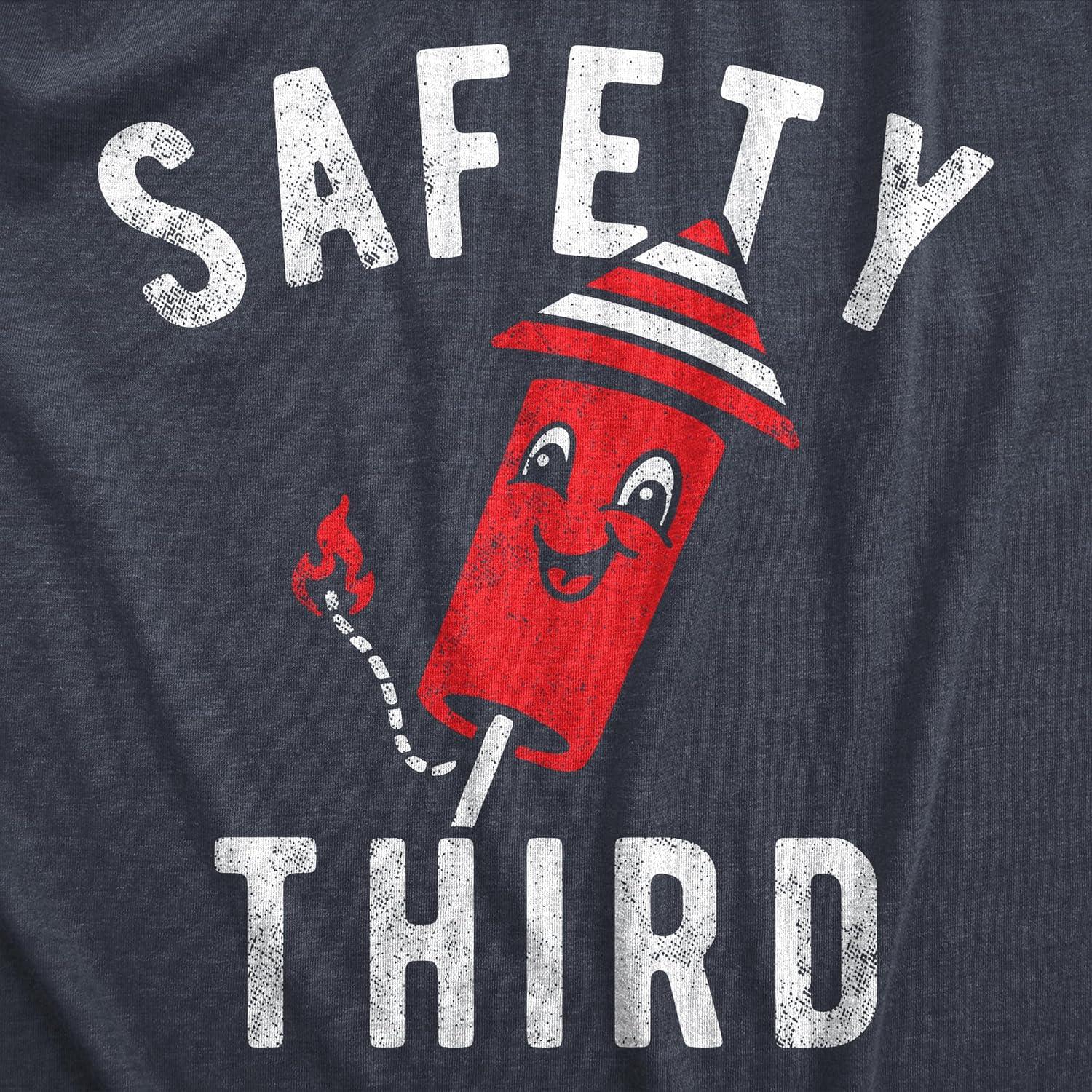 imageMens Firework T Shirts Funny 4th of July Tees Firecracker Graphic Novelty Tees for GuysHeather Navy Safety Third