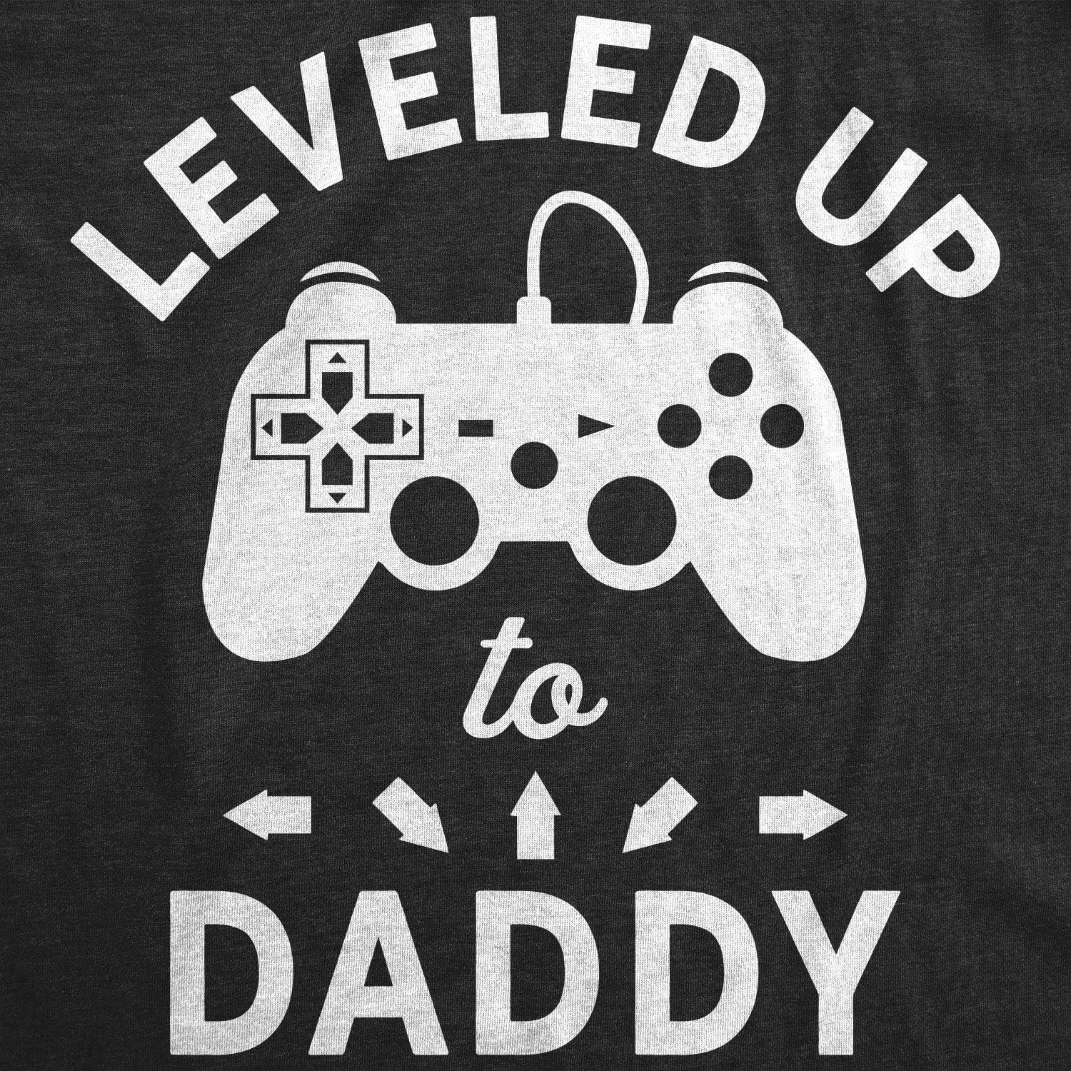 imageMens Leveled Up to Daddy T Shirt Funny Video Game Fathers Day TeeHeather Black