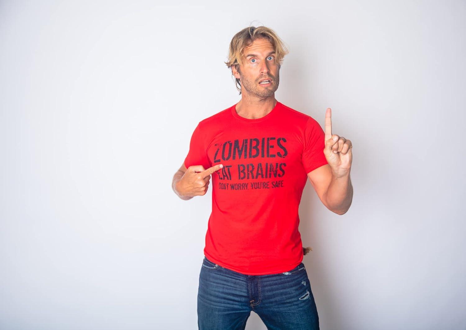 imageMens Zombies Eat Brains so Youre Safe Funny T Shirt Sarcastic Humor HalloweenLight Heather Grey