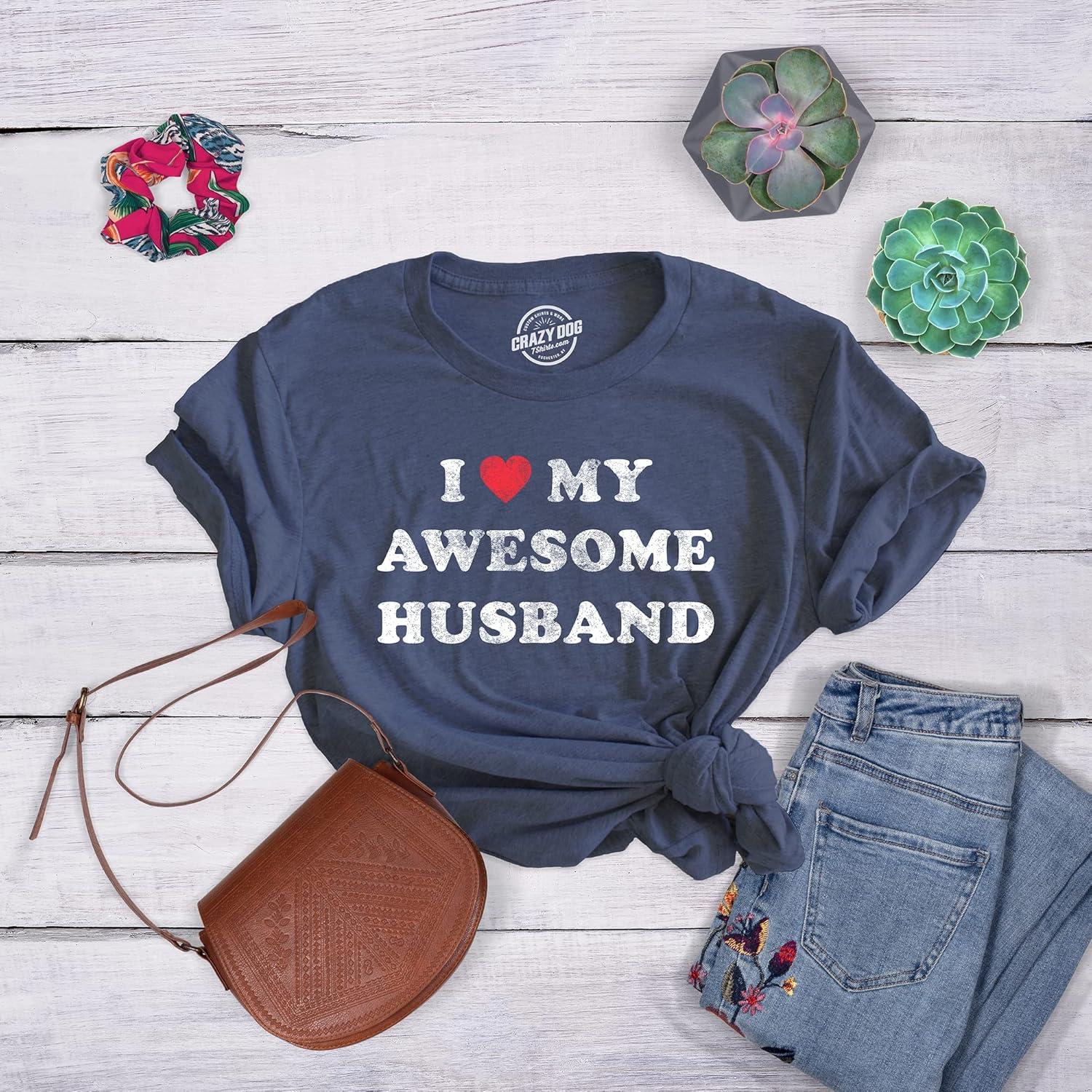 imageWomens I Love My Awesome Husband T Shirt Cute Relationship Married TeeHeather Navy