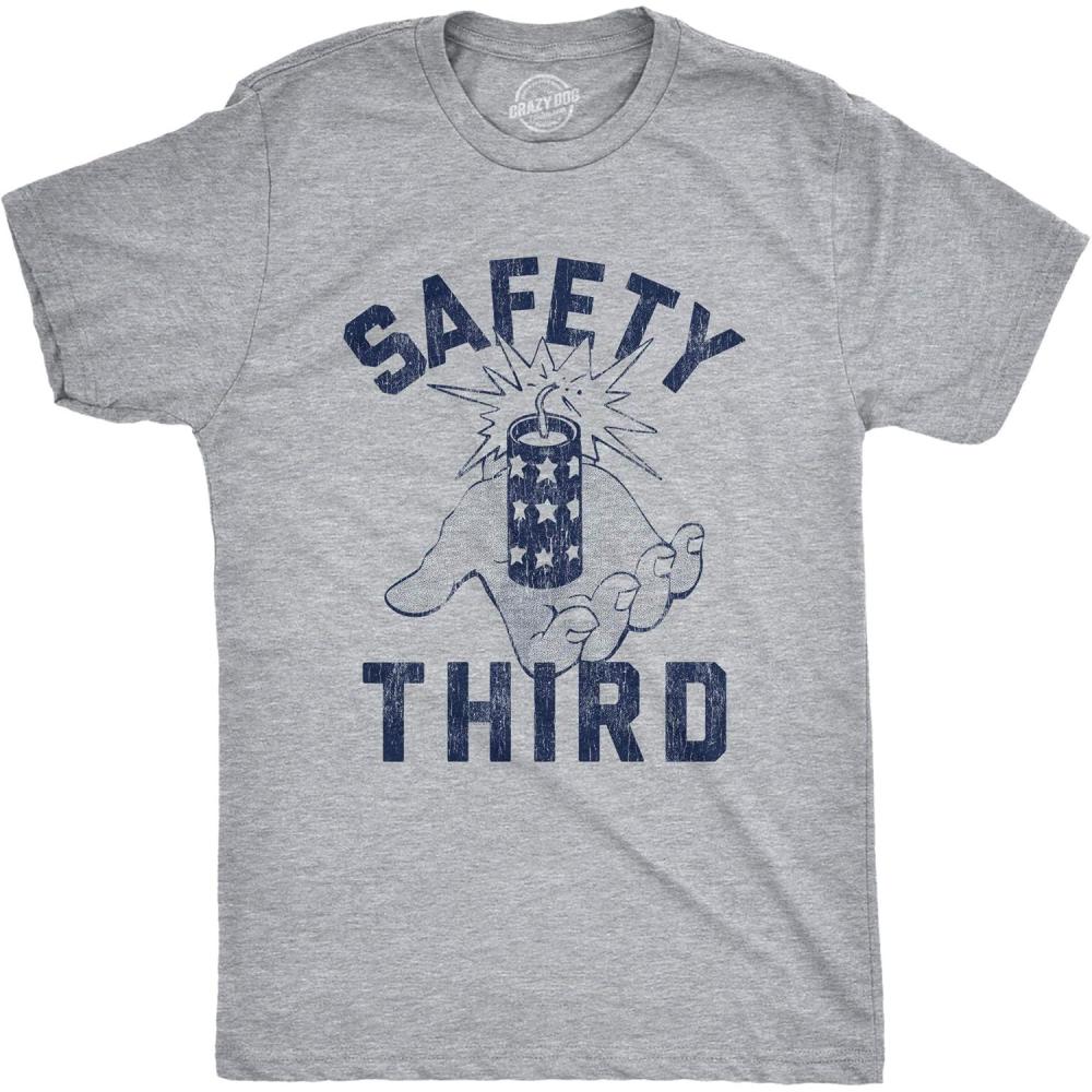 imageCrazy Dog Mens Sarcastic Humor T Shirts Funny Graphic Novelty Tees for GuysLight Heather Grey Safety Third