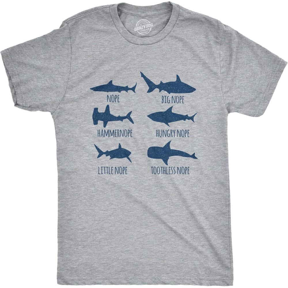 imageCrazy Dog Mens Sarcastic Humor T Shirts Funny Graphic Novelty Tees for GuysLight Heather Grey Shark Nope
