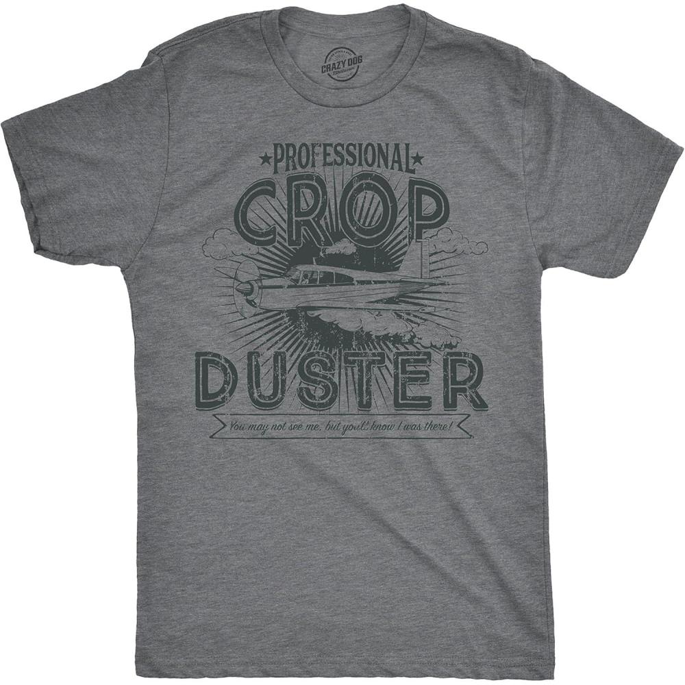 imageCrazy Dog Mens T Shirt Professional Crop Duster Funny Fart Shirt for MenDark Heather Grey
