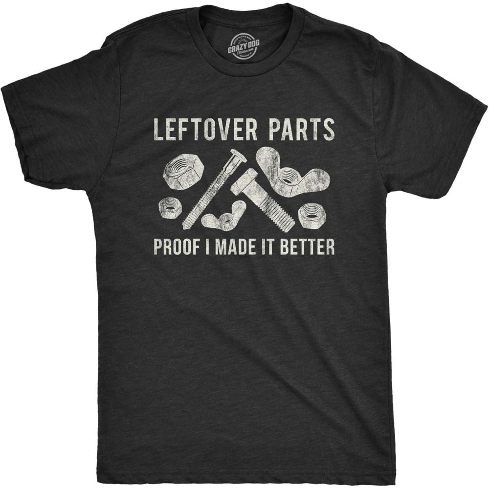 imageFunny Dad Shirts for Handyman Lawn and Garage Tees for Fathers Day Mechanic Shirts for DadsHeather Black  Leftover Parts