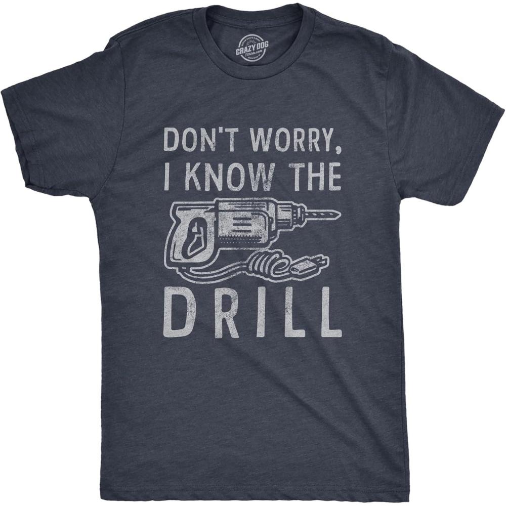 imageFunny Dad Shirts for Handyman Lawn and Garage Tees for Fathers Day Mechanic Shirts for DadsHeather Navy Know the Drill