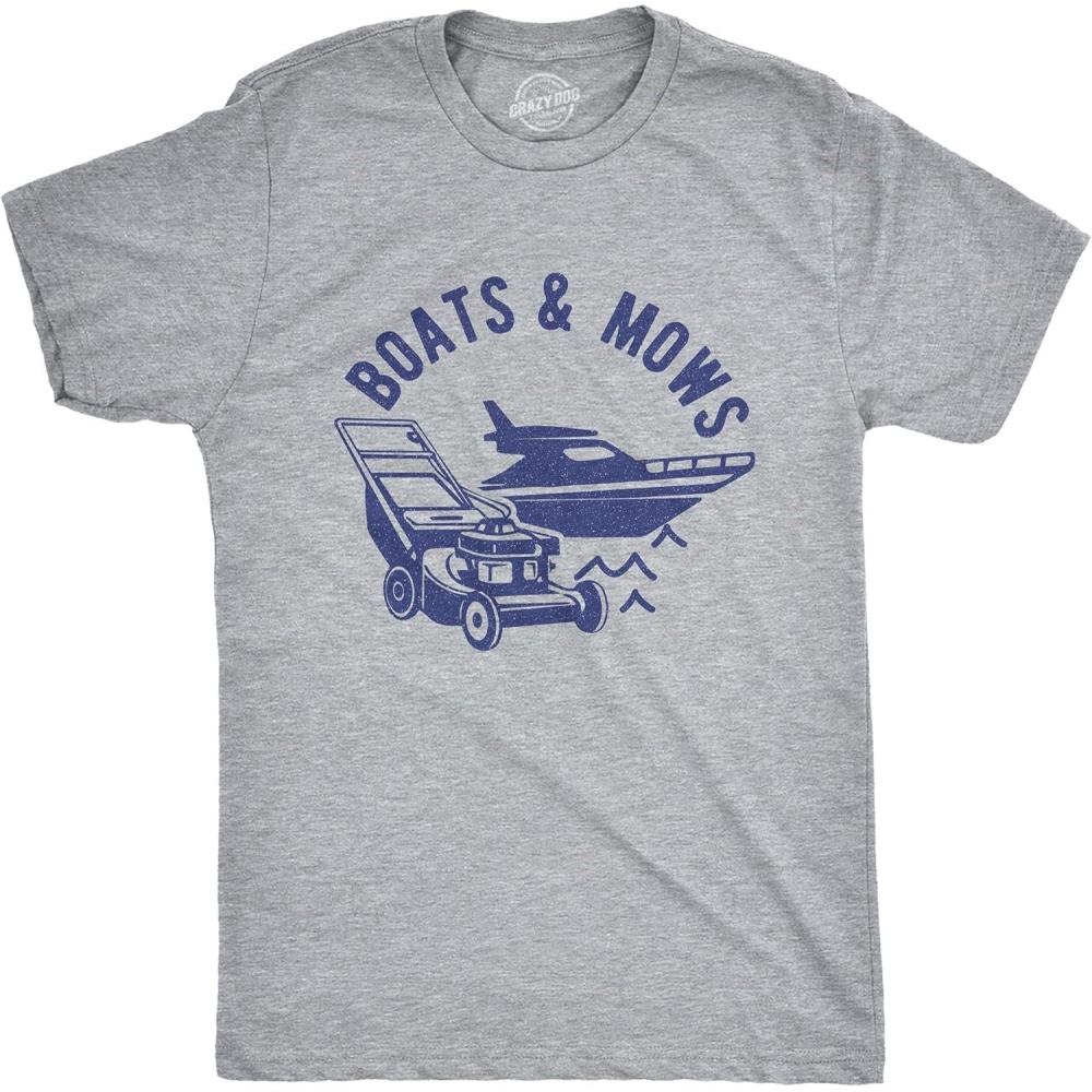 imageFunny Dad Shirts for Handyman Lawn and Garage Tees for Fathers Day Mechanic Shirts for DadsLight Heather Grey  Boats and Mows