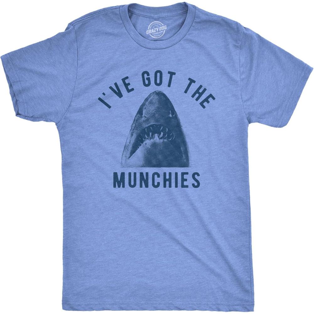 imageFunny Shark T Shirts for Men Jaws Shirts for Guys Funny Graphic Tees for Shark WeekLight Heather Blue Munchies
