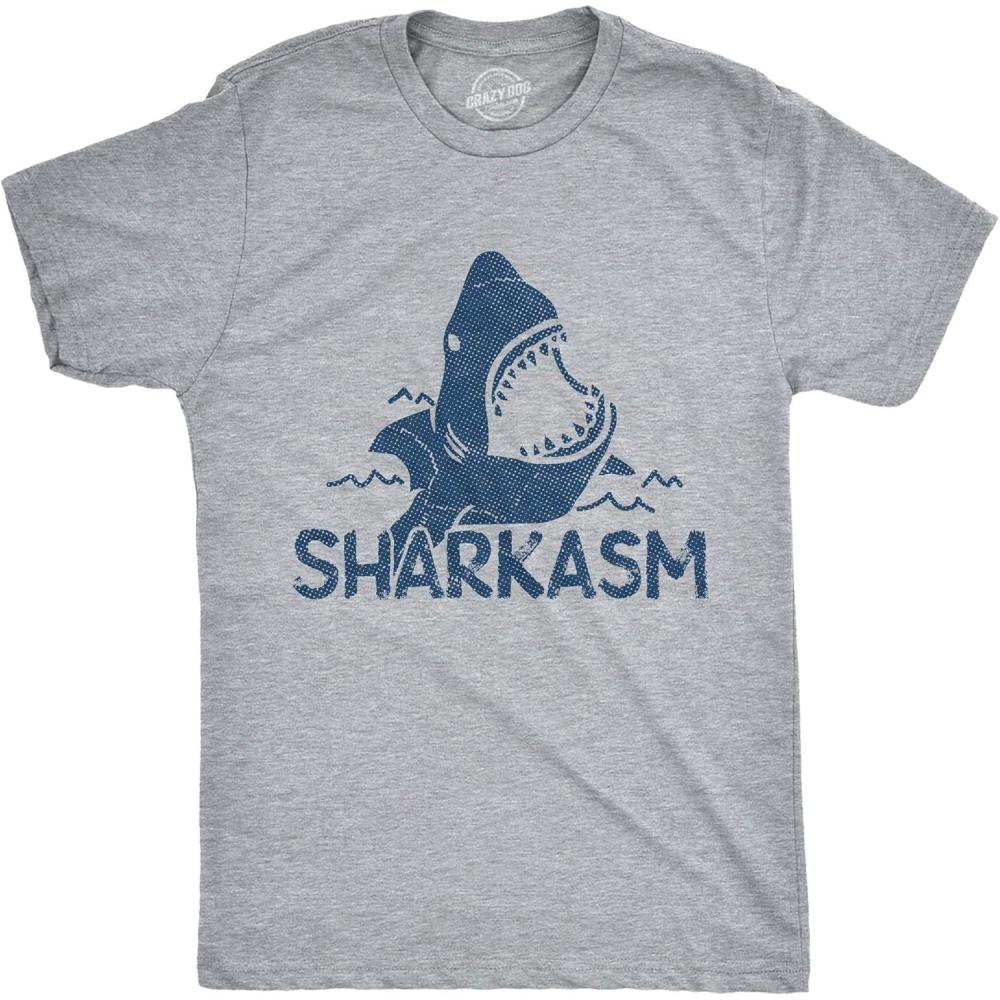 imageFunny Shark T Shirts for Men Jaws Shirts for Guys Funny Graphic Tees for Shark WeekLight Heather Grey Sharkasm
