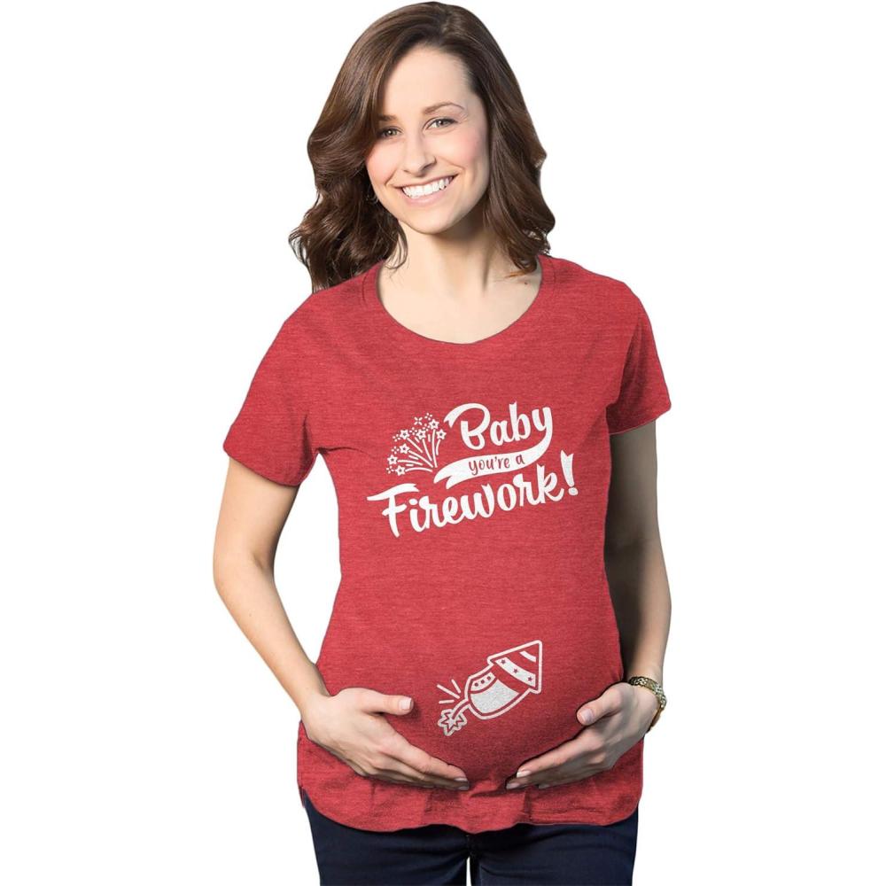 imageMaternity Baby Youre A Firework T Shirt Funny Celebration TeeHeather Red
