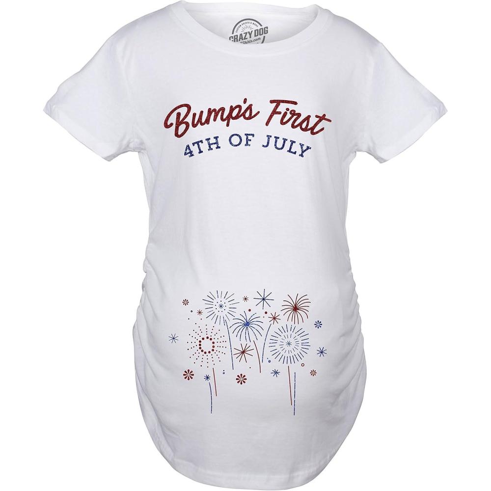 imageMaternity Bumps First 4th of July Pregnancy T Shirt Funny Patriotic Tee for Baby BumpWhite