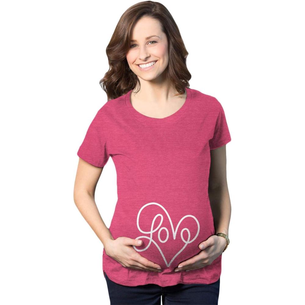 imageMaternity Love Script Heart T Shirt Cute Adorable Bump Pregnancy TeeHeather Pink