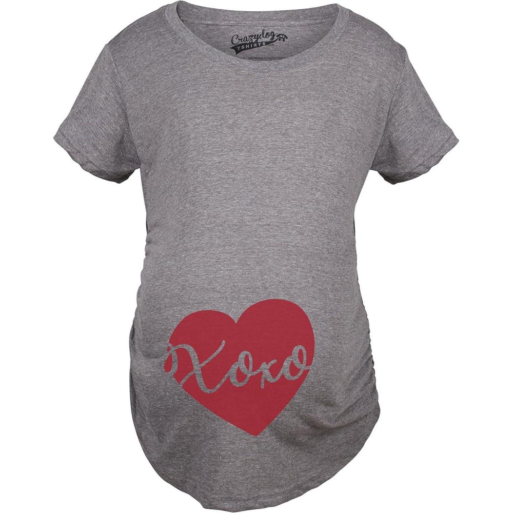 imageMaternity XOXO Script Heart Cute Pregnancy Announcement T ShirtDark Heather Grey