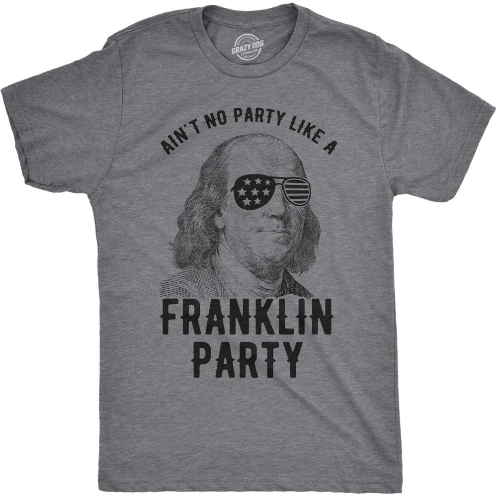 imageMens Aint No Party Like A Franklin Party T Shirt Funny 4th of July Tee for GuysDark Heather Grey
