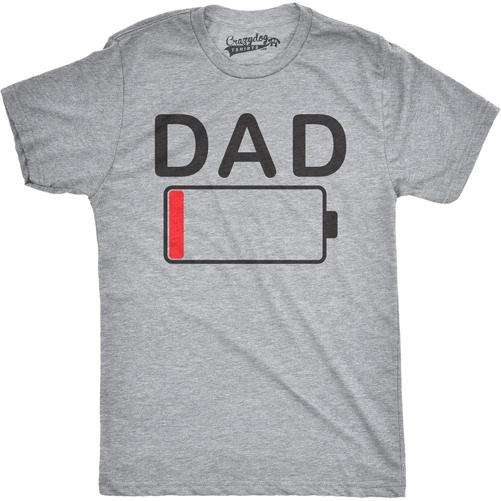 imageMens Dad Battery Low Funny Sarcastic Graphic Tired Parenting Fathers Day T ShirtLight Heather Grey