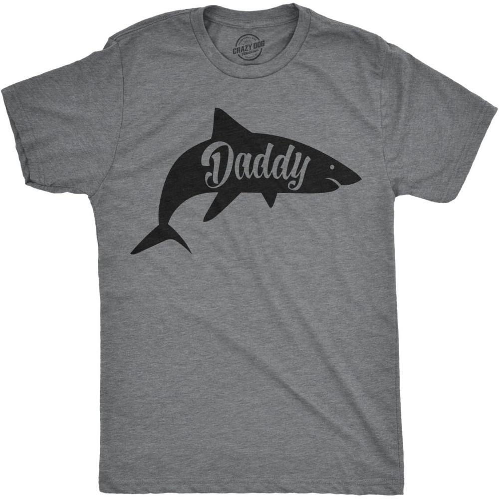 imageMens Daddy Shark T Shirt Cute Funny Family Cool Best Dad Vacation Tee for GuysDark Heather Grey Daddy Shark