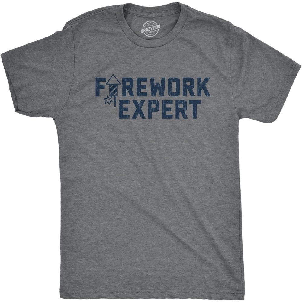 imageMens Firework T Shirts Funny 4th of July Tees Firecracker Graphic Novelty Tees for GuysDark Heather Grey Expert
