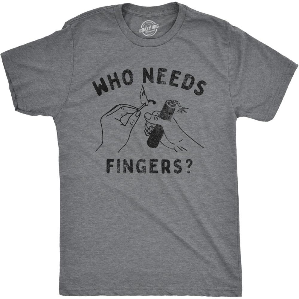 imageMens Firework T Shirts Funny 4th of July Tees Firecracker Graphic Novelty Tees for GuysDark Heather Grey Fingers
