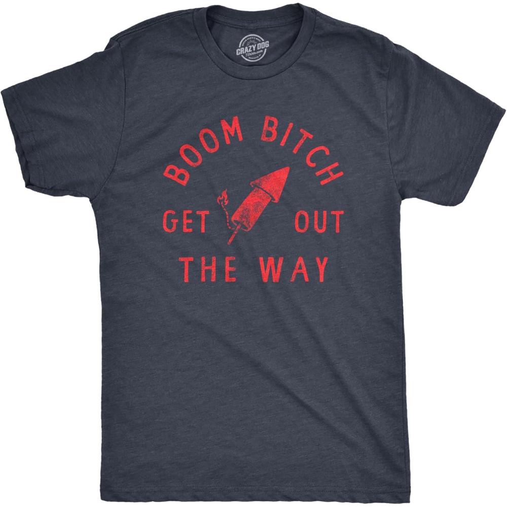 imageMens Firework T Shirts Funny 4th of July Tees Firecracker Graphic Novelty Tees for GuysHeather Navy Boom B