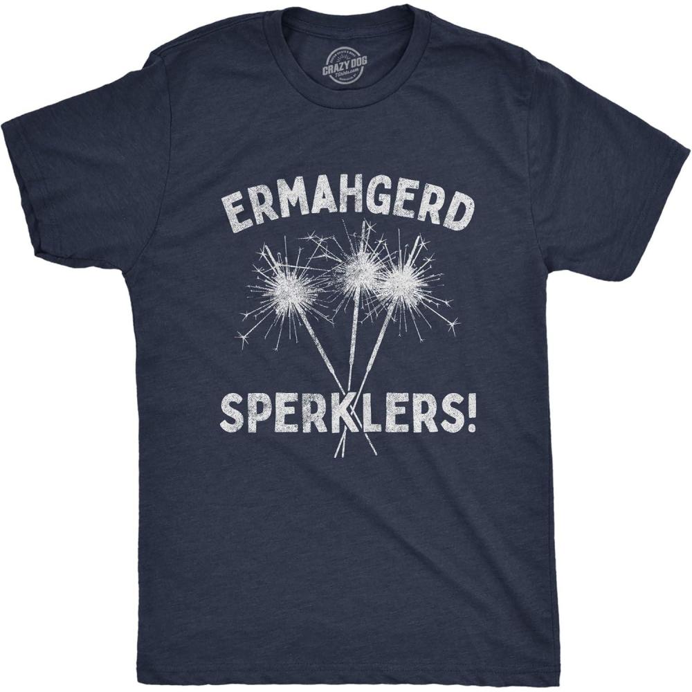 imageMens Firework T Shirts Funny 4th of July Tees Firecracker Graphic Novelty Tees for GuysHeather Navy Sperklers