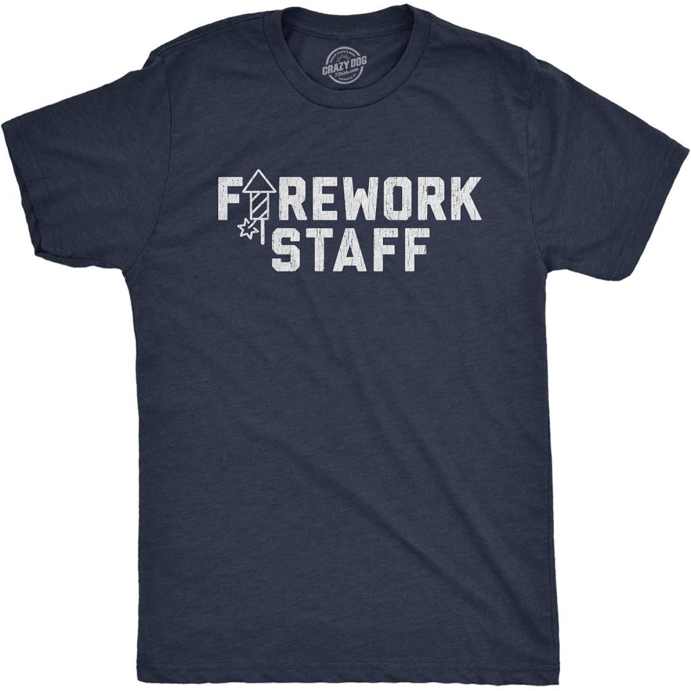 imageMens Firework T Shirts Funny 4th of July Tees Firecracker Graphic Novelty Tees for GuysHeather Navy Staff