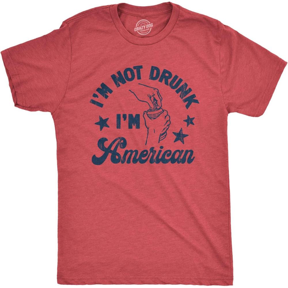 imageMens Firework T Shirts Funny 4th of July Tees Firecracker Graphic Novelty Tees for GuysHeather Red Drunk American