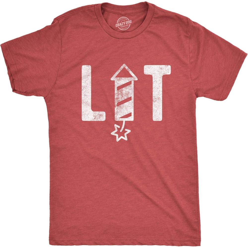 imageMens Firework T Shirts Funny 4th of July Tees Firecracker Graphic Novelty Tees for GuysHeather Red  Lit