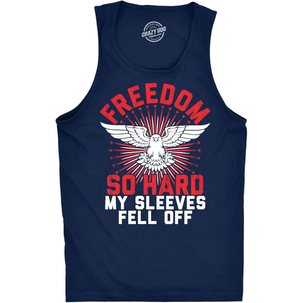 imageMens Fitness Tank Freedom so Hard My Sleeves Fell Off Tanktop Funny USA 4th of July ShirtNavy