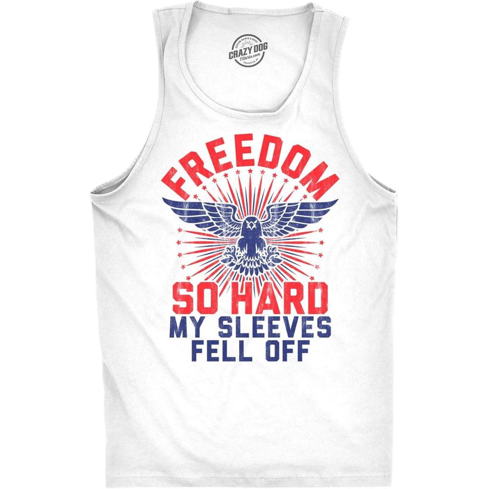 imageMens Fitness Tank Freedom so Hard My Sleeves Fell Off Tanktop Funny USA 4th of July ShirtWhite