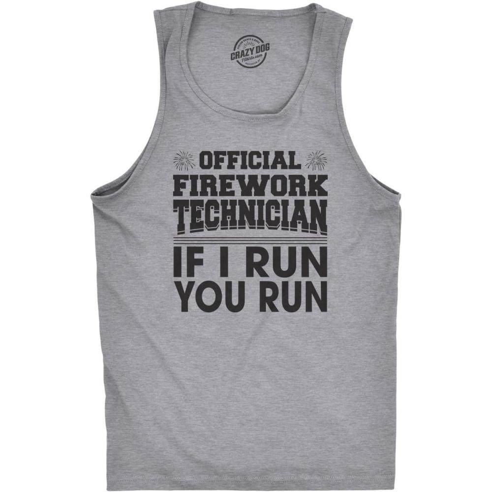 imageMens Fitness Tank Official Firework Technician Tanktop Funny Fourth of July Tee for GuysLight Heather Grey