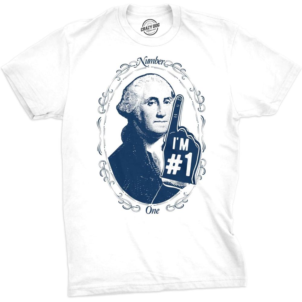 imageMens George Washington Number 1 T Shirt Funny 4th of July Tee for GuysWhite