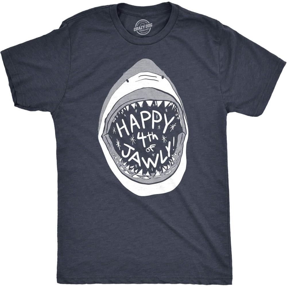 imageMens Happy 4th of Jawly T Shirt Funny 4th of July Shark Independence Day Graphic TeeHeather Navy