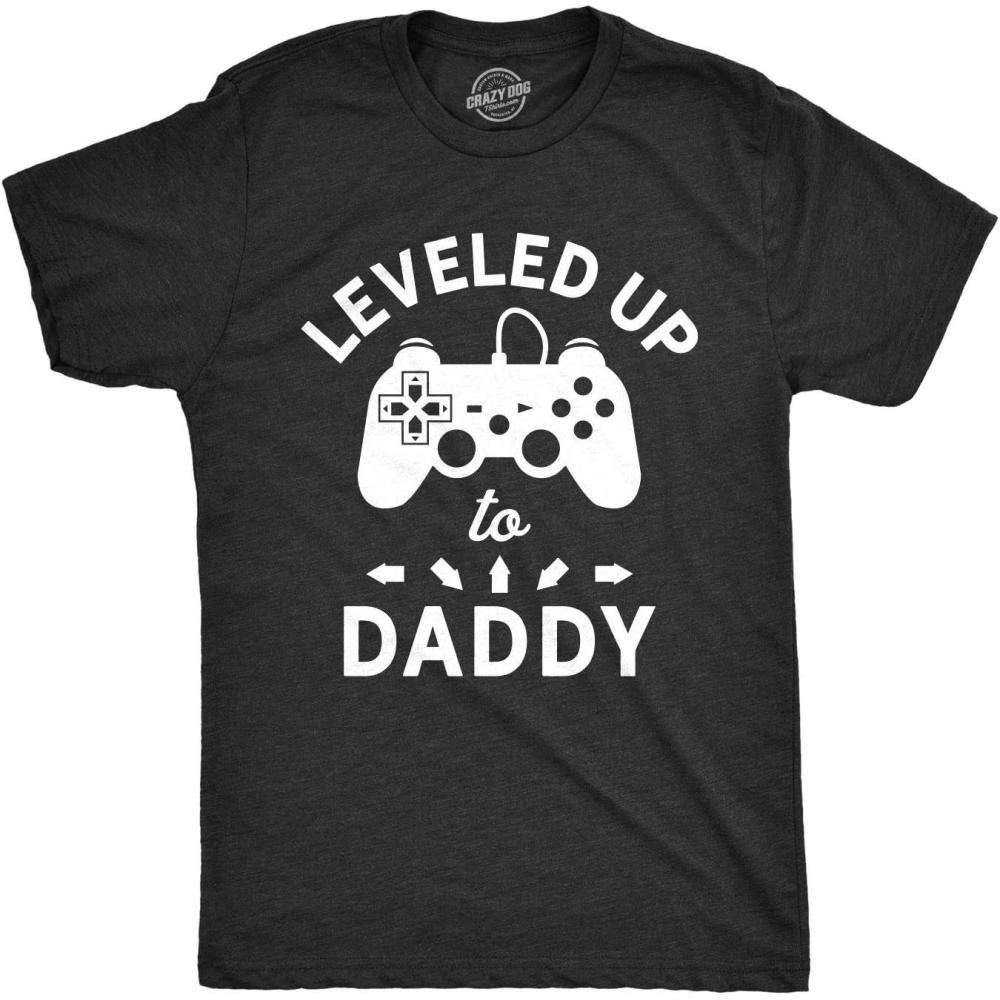 imageMens Leveled Up to Daddy T Shirt Funny Video Game Fathers Day TeeHeather Black