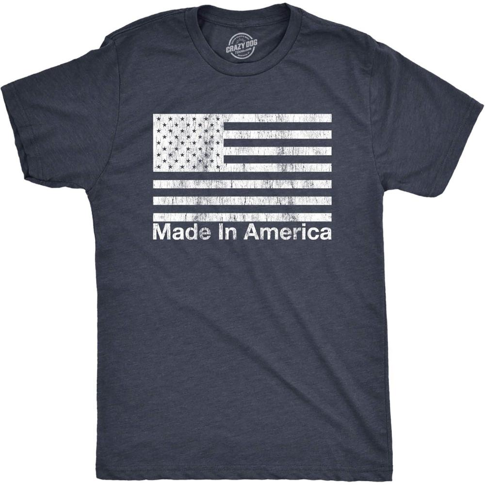 imageMens Made in America T Shirt Funny Patriot Flag US Pride Party Graphic TeeHeather Navy