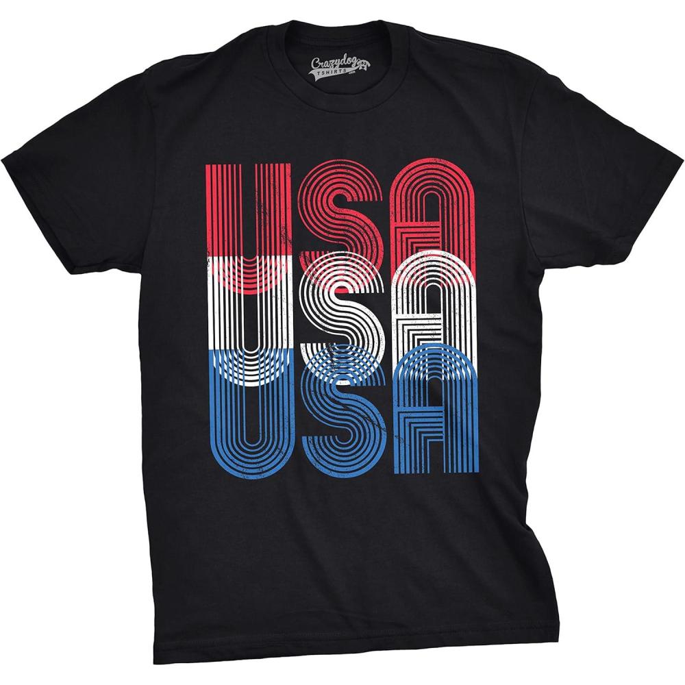 imageMens USA USA USA Funny T Shirts Red White Blue Retro Designs Cool Graphic T ShirtBlack