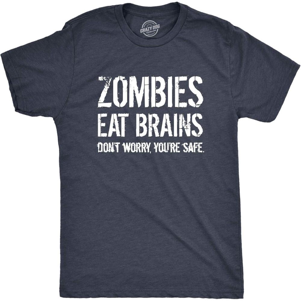 imageMens Zombies Eat Brains so Youre Safe Funny T Shirt Sarcastic Humor HalloweenHeather Navy