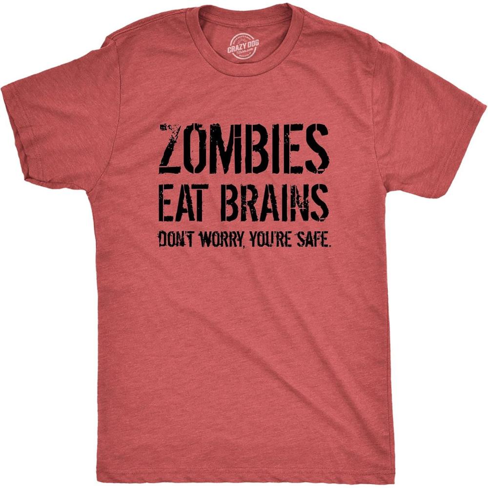 imageMens Zombies Eat Brains so Youre Safe Funny T Shirt Sarcastic Humor HalloweenHeather Red