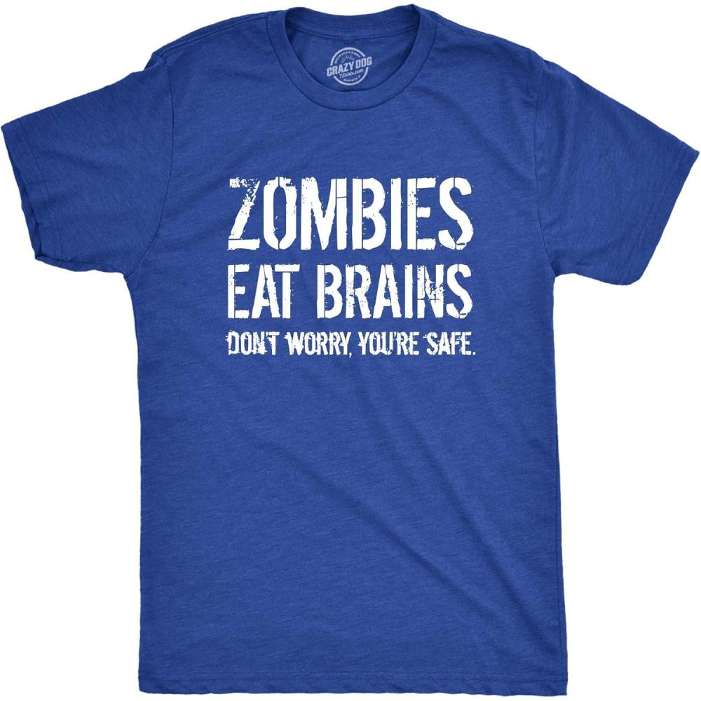 imageMens Zombies Eat Brains so Youre Safe Funny T Shirt Sarcastic Humor HalloweenHeather Royal