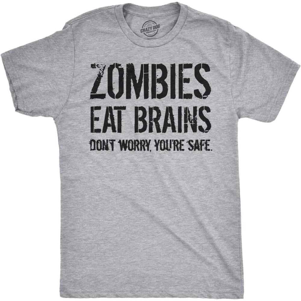 imageMens Zombies Eat Brains so Youre Safe Funny T Shirt Sarcastic Humor HalloweenLight Heather Grey