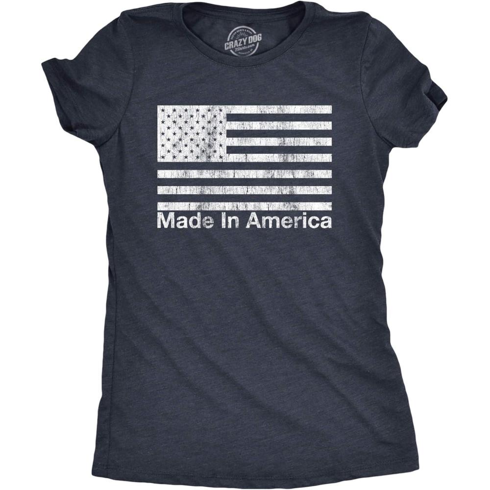 imageWomens Made in America T Shirt Funny Patriot Flag US Pride Party Graphic TeeHeather Navy