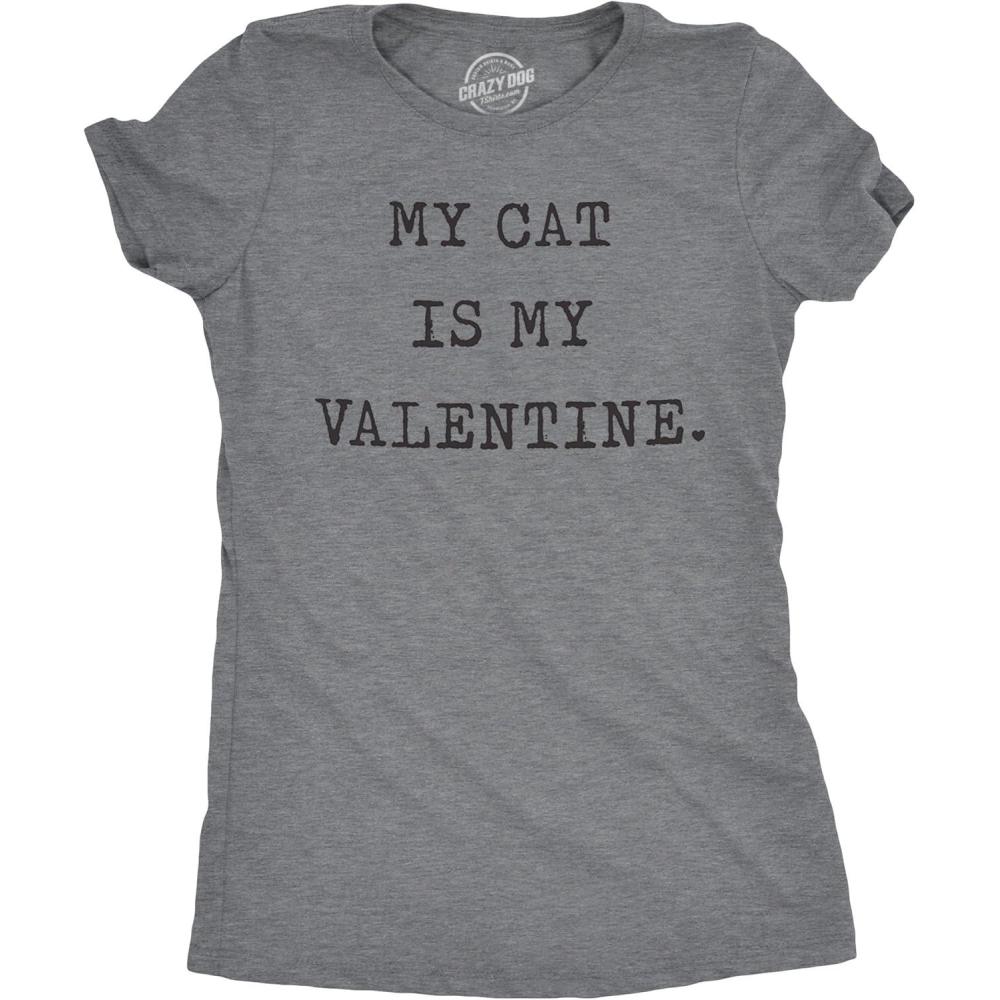 imageWomens My Cat is My Valentine T Shirt Cute Adorable Kitty Pet Lover Tee for LadiesDark Heather Grey