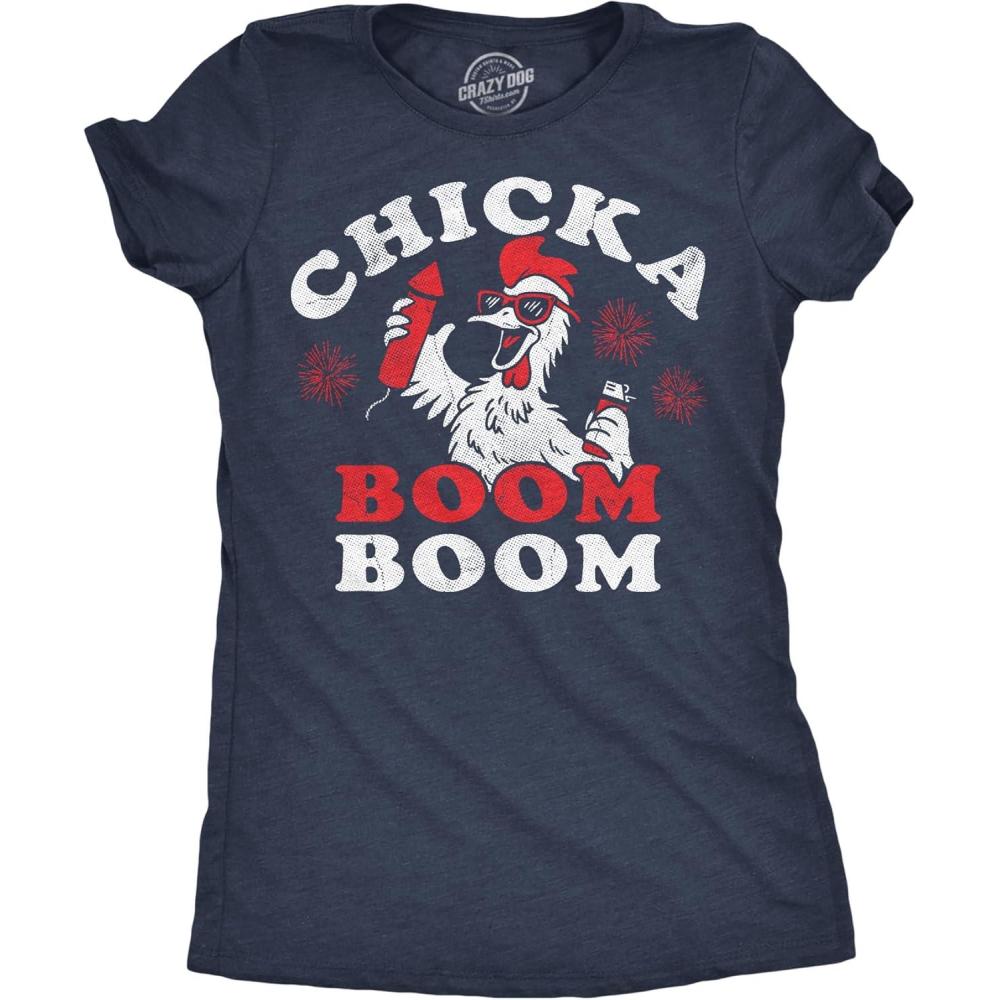 imageWomens Patriotic T Shirts Funny Fourth of July Tees for Women on Independence DayHeather Navy Chicka Boom Boom